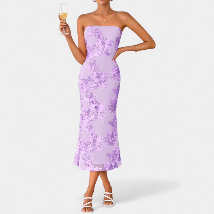 Eleanor | 3D Floral Off-Shoulder Bandeau Dress