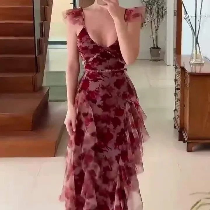 MARIELA™ – Romantic Floral Ruffle Maxi Dress