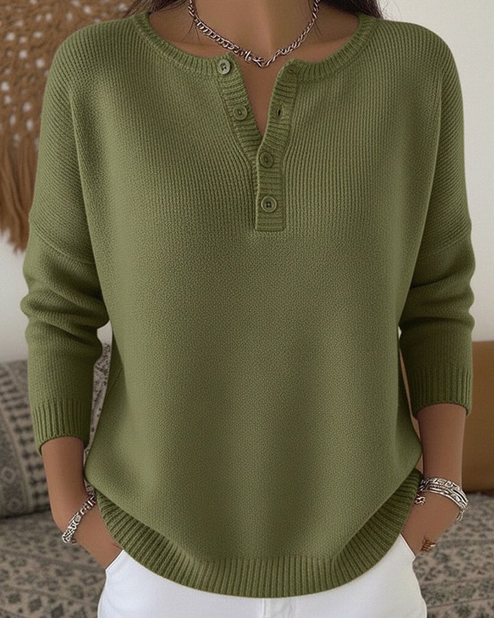 HELENA | HENLEY BUTTON-UP KNIT SWEATER