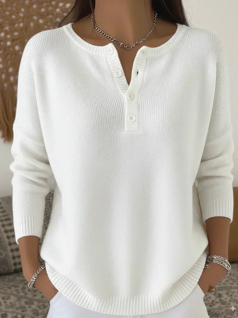 HELENA | HENLEY BUTTON-UP KNIT SWEATER