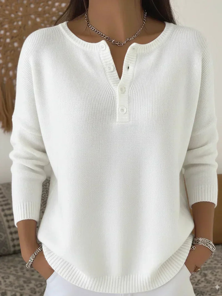 HELENA | HENLEY BUTTON-UP KNIT SWEATER