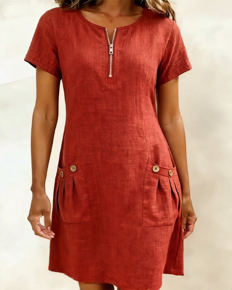Lia | Cotton Dress with Zip Pocket