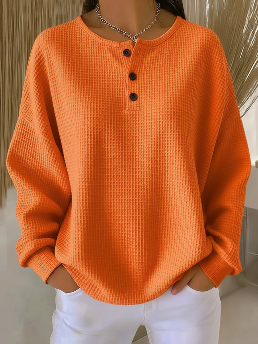 MIRABEL | COZY WAFFLE HENLEY SWEATSHIRT