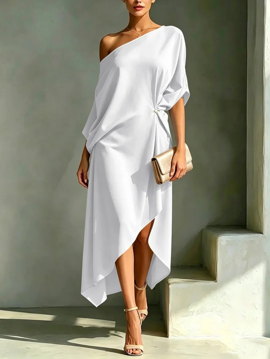 ISABELLA | CHIC ONE-SHOULDER MIDI DRESS FOR WOMEN