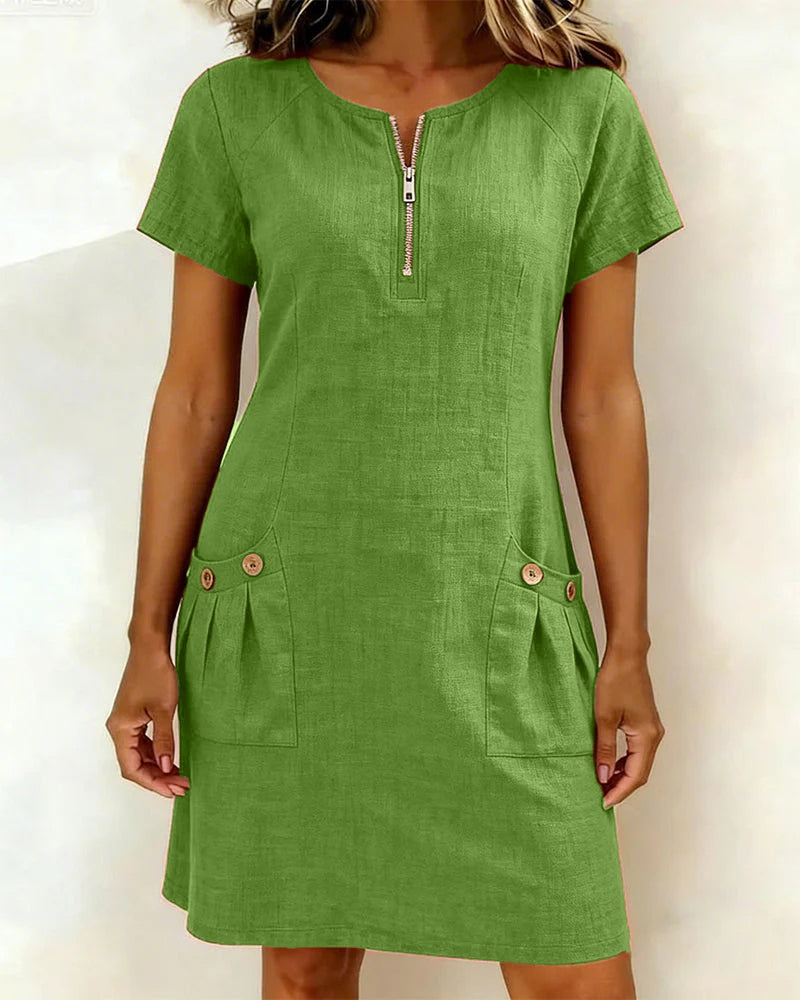 Lia | Cotton Dress with Zip Pocket