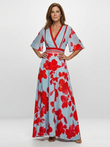 Ellis & Johnson™ | V Neck Short Sleeve Floral Maxi Dress