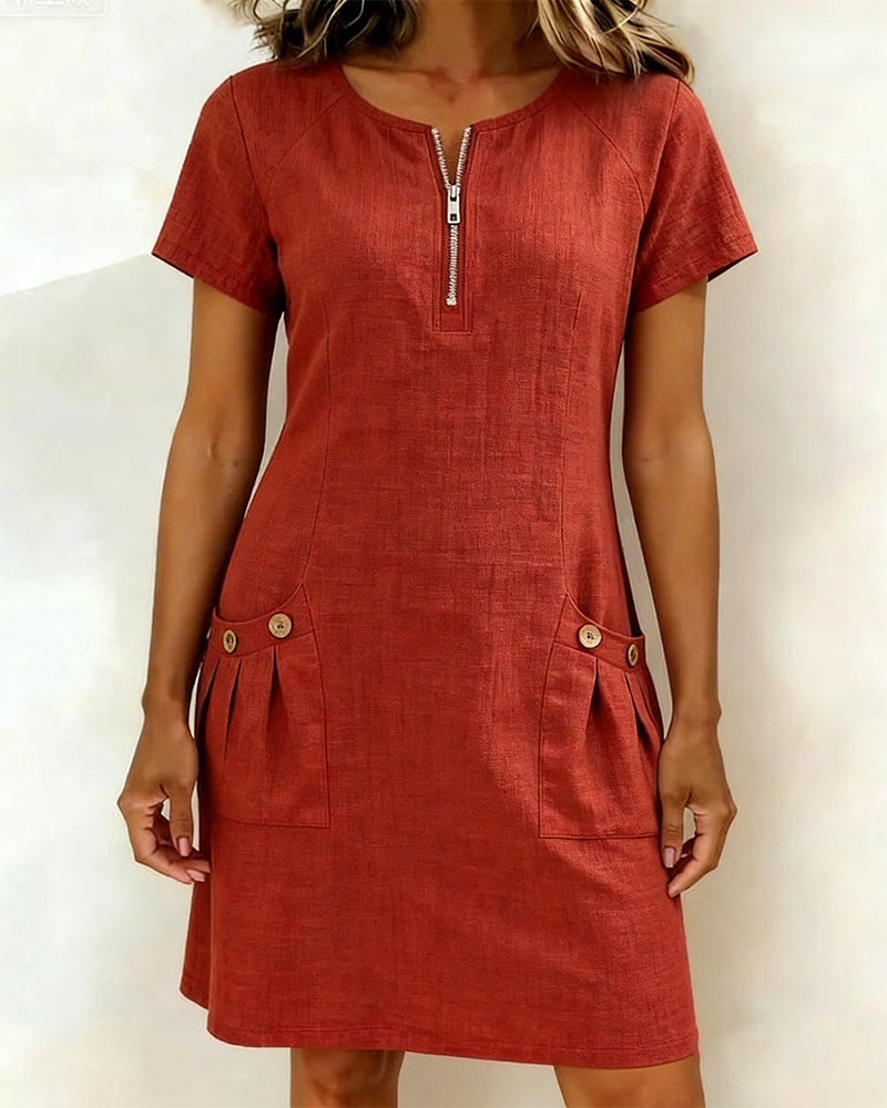 Lia | Cotton Dress with Zip Pocket