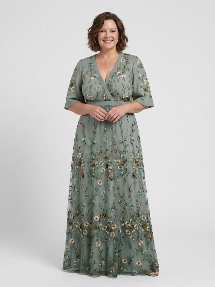 Bellthorne | Floral V Neck Short Sleeve Maxi Dress