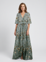 Ellis & Johnson™ | Floral V Neck Short Sleeve Maxi Dress