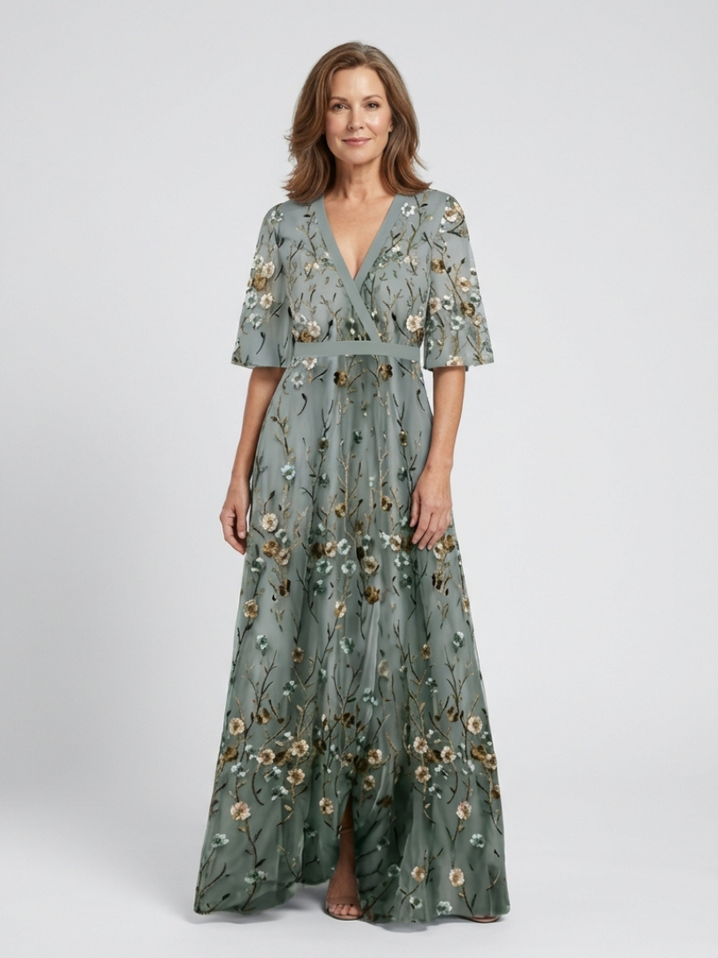 Bellthorne | Floral V Neck Short Sleeve Maxi Dress