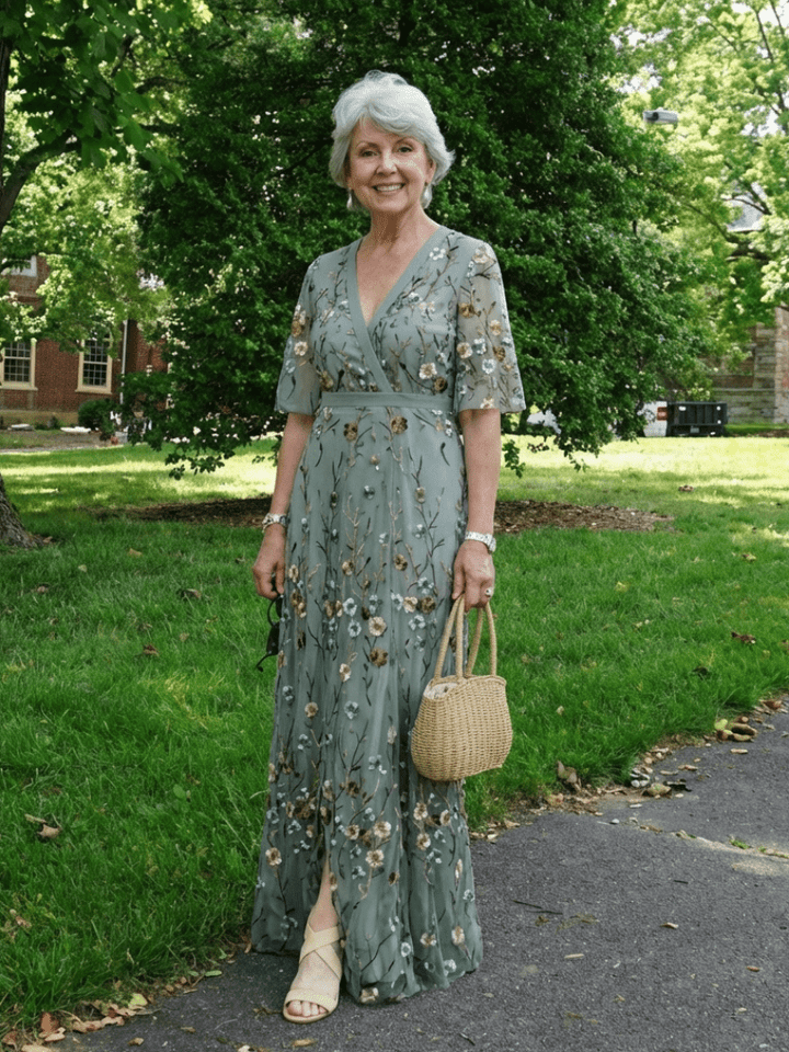 EVADNE™ | Floral V Neck Short Sleeve Maxi Dress