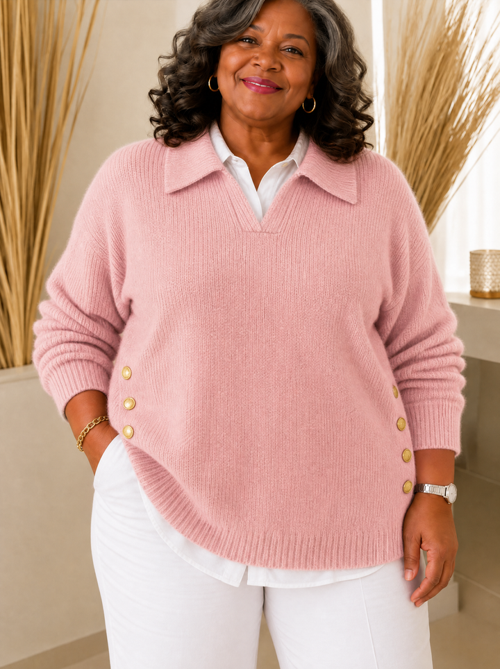 V-Neck Jumper with Collar for Women