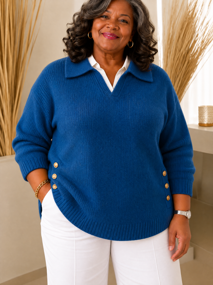 V-Neck Jumper with Collar for Women