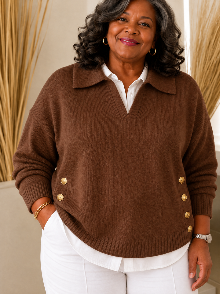 V-Neck Jumper with Collar for Women