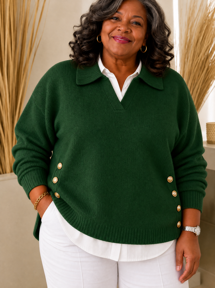 V-Neck Jumper with Collar for Women
