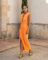Selena | Draped Dress in Fiery Red