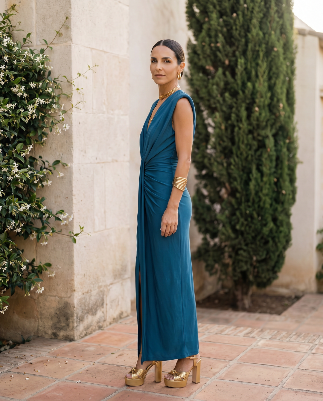 Selena | Draped Dress in Fiery Red