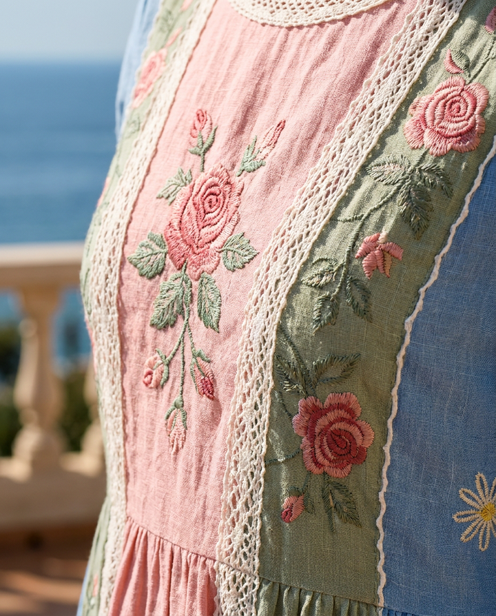 Vintage Rose Garden Patchwork Pocket Dress
